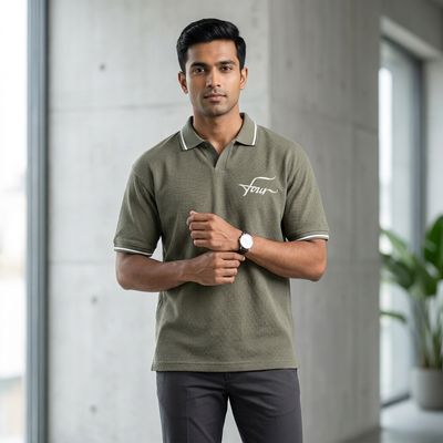 Men’s Olive Polo T-Shirt with Contrast Tipping