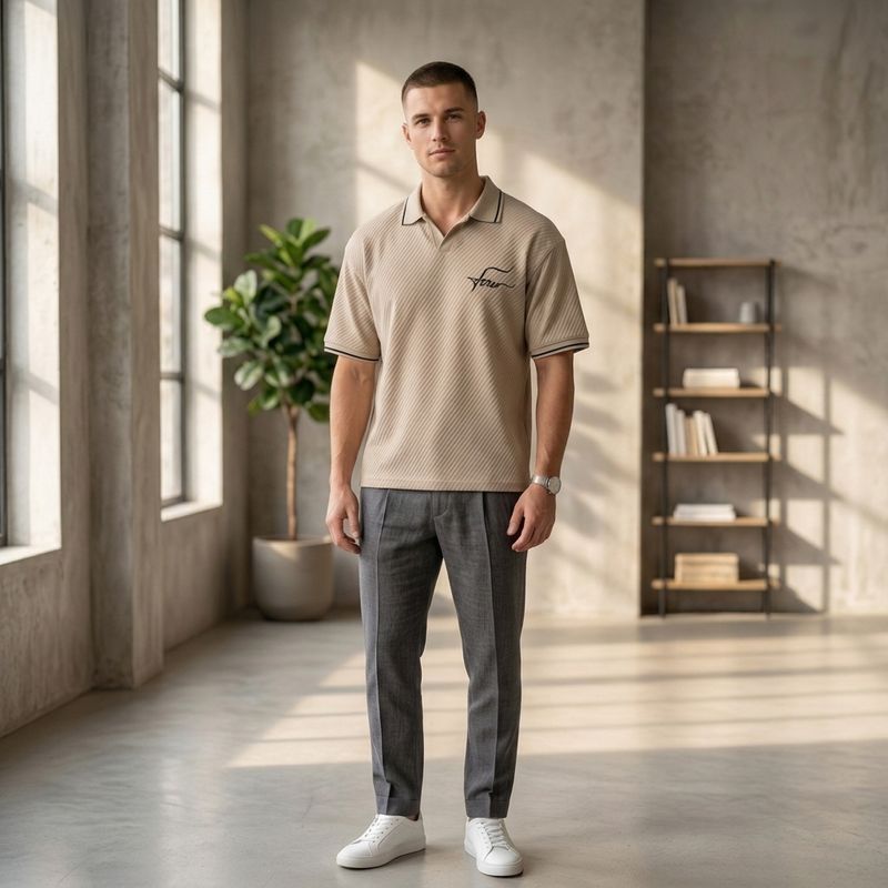 Men’s Beige Polo T-shirt with Contrast Tipping