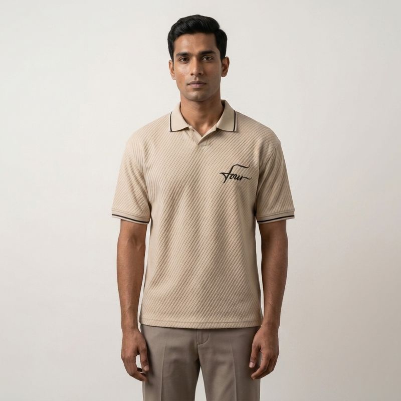 Men’s Beige Polo T-shirt with Contrast Tipping