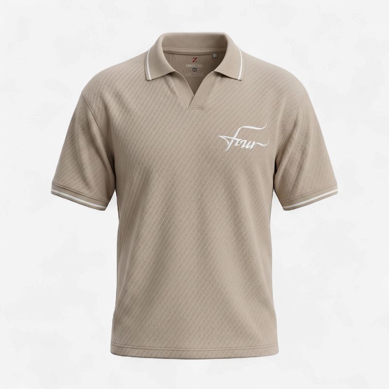 Men’s Beige Polo T-shirt with Contrast Tipping