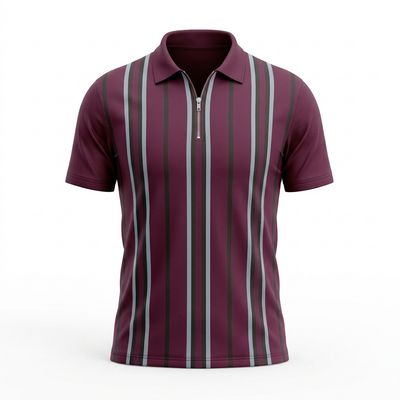 Zero Sleek Maroon Stripe Zip Polo T- Shirt | Modern Fit
