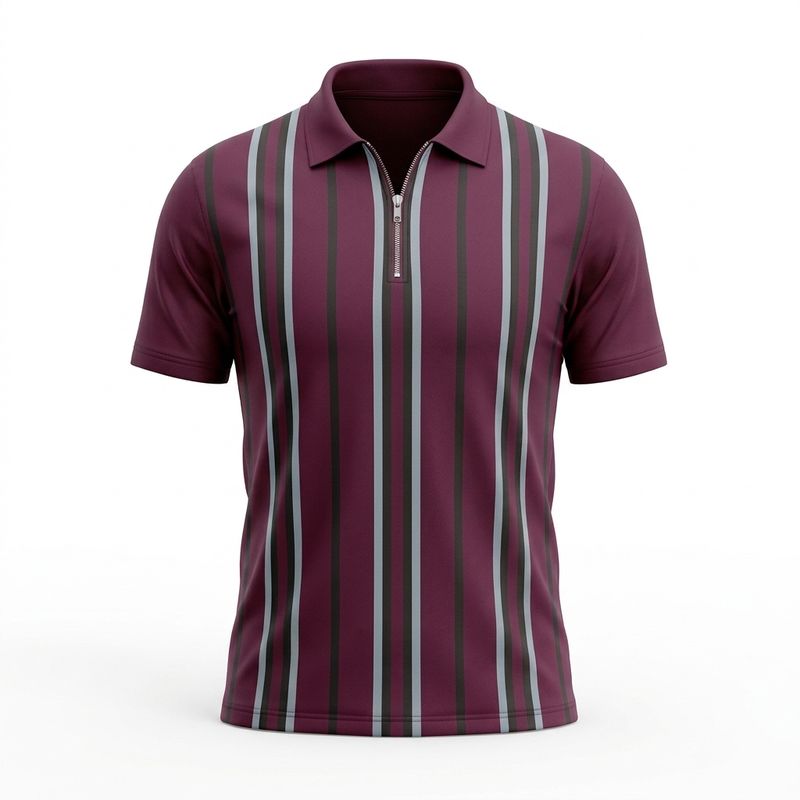 Zero Sleek Maroon Stripe Zip Polo T- Shirt | Modern Fit