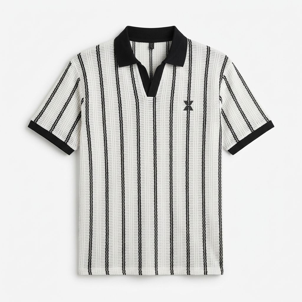 Classic crochet Textured Knit Polo T- Shirt |Off-White