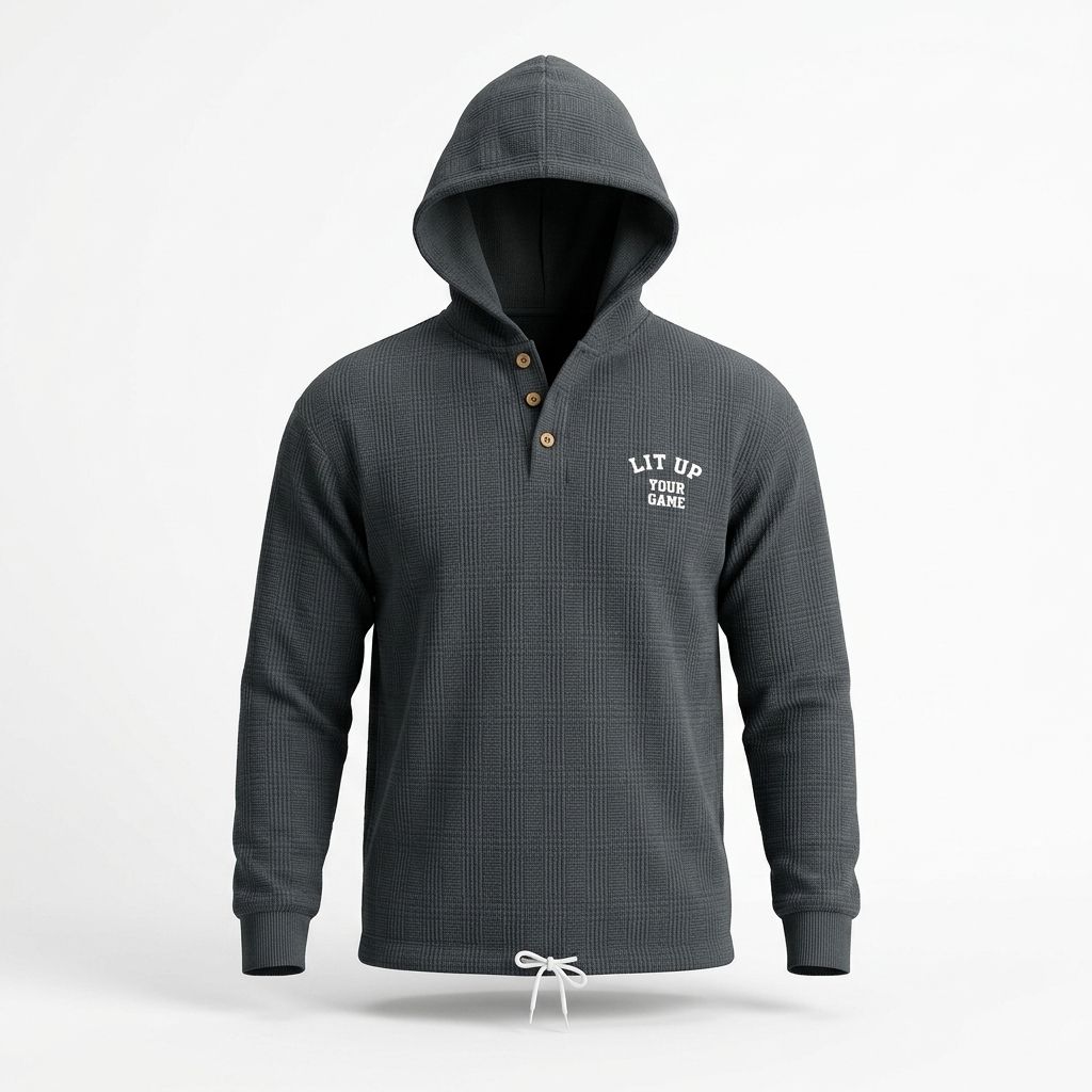 Zero Sleek Waffle Textured Button Hoodie