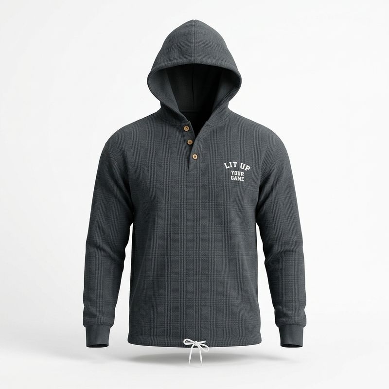 Zero Sleek Waffle Textured Button Hoodie
