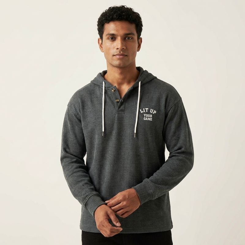 Zero Sleek Waffle Textured Button Hoodie