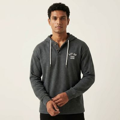 Zero Sleek Waffle Textured Button Hoodie