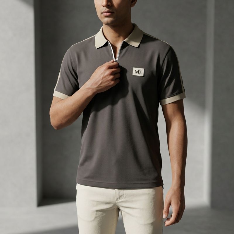 Zero Sleek DualTone Luxe Zip Polo Tee