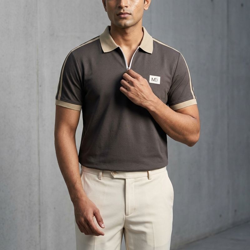 Zero Sleek DualTone Luxe Zip Polo Tee