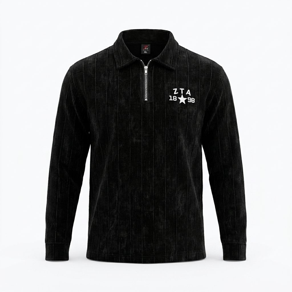 Zero Sleek Men's Black Corduroy Zip Polo