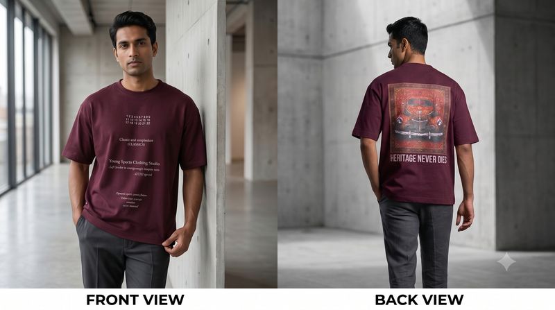 Zero Sleek Burgundy Oversized Typography T-Shirt
