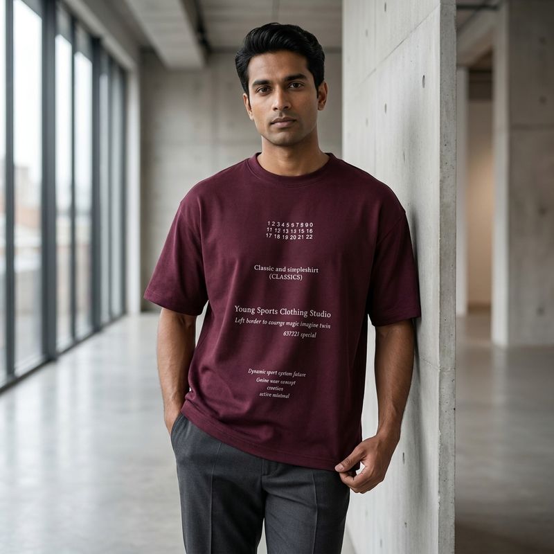 Zero Sleek Burgundy Oversized Typography T-Shirt