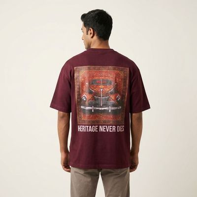 Zero Sleek Burgundy Oversized Typography T-Shirt
