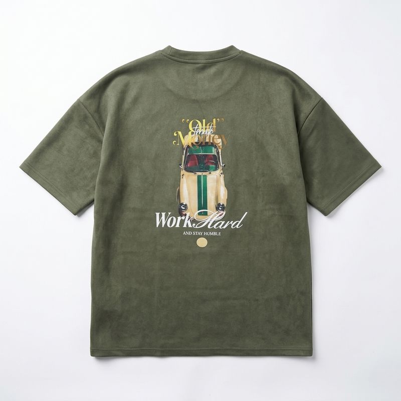 Olive Green Printed Typography Overside T-Shirt