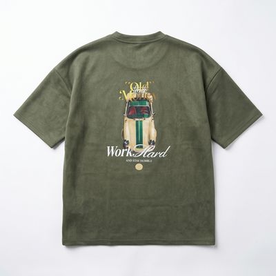 Olive Green Printed Typography Overside T-Shirt