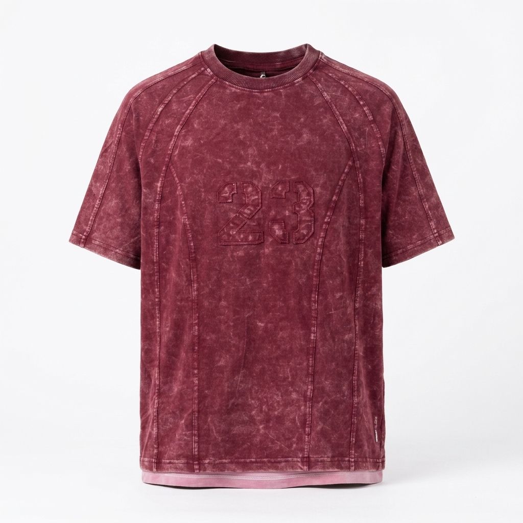 Maroon 23 Panel Oversized T-Shirt | Acid - Wash