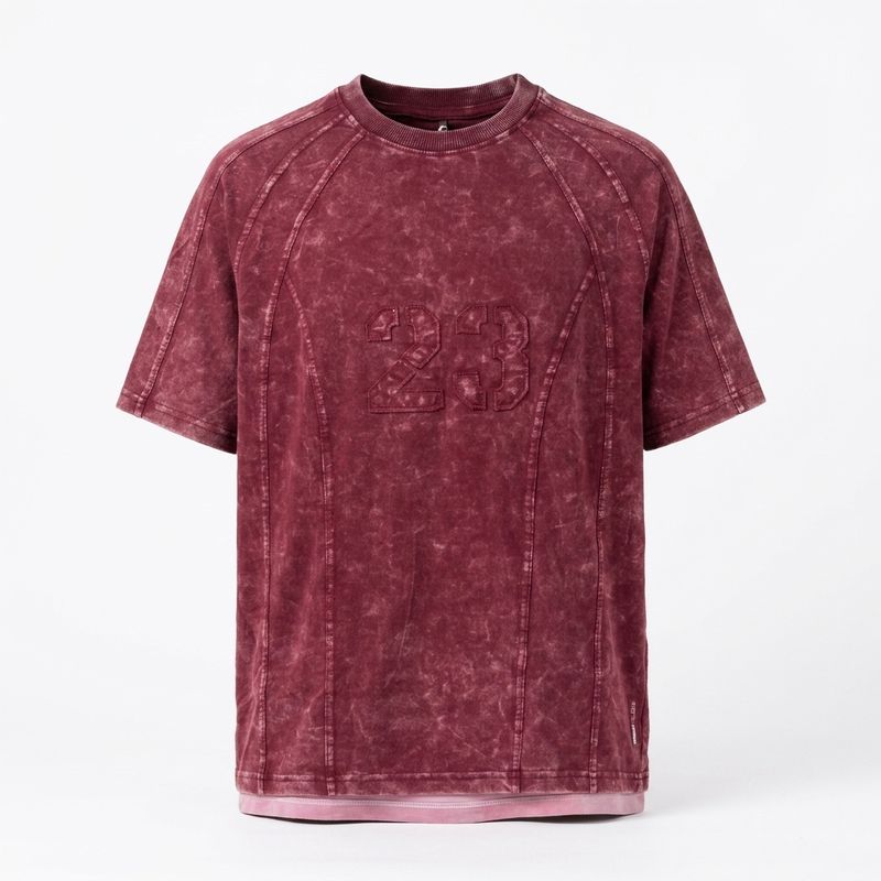 Maroon 23 Panel Oversized T-Shirt | Acid - Wash