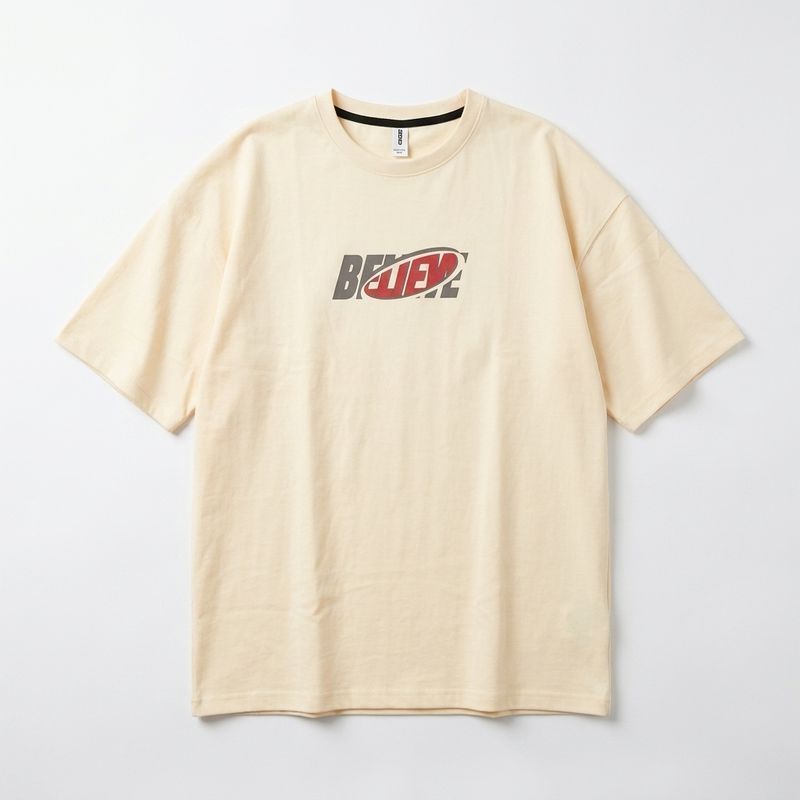 Retro-Speed Printed Drop-Shoulder T-Shirt | Light Beige
