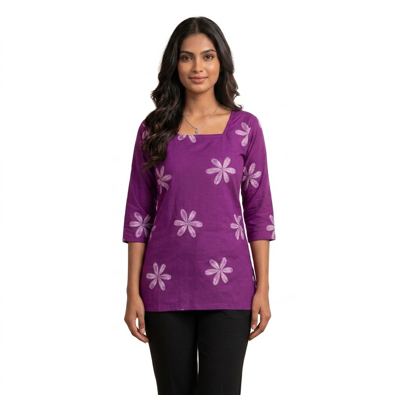 Ethnic Short Kurti Top for Women | Square Neck