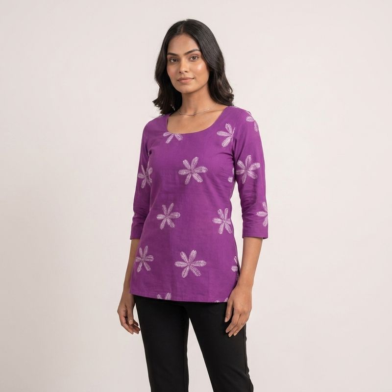 Ethnic Short Kurti Top for Women | Square Neck