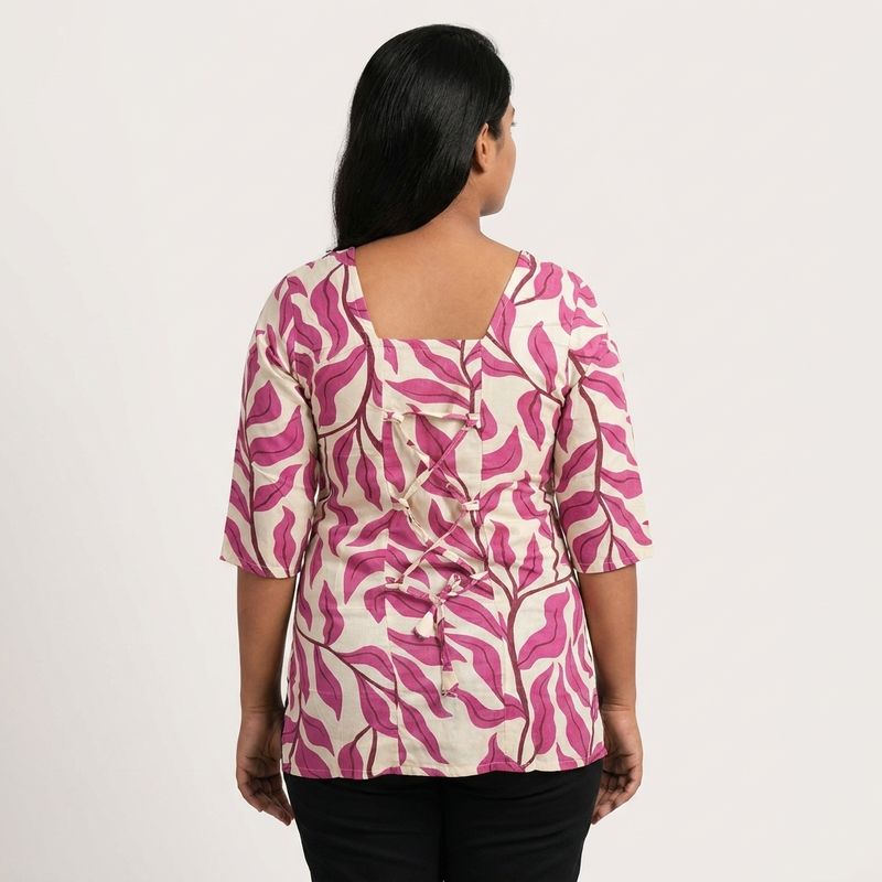 Ethnic Short Kurti Top for Women | Pink- White