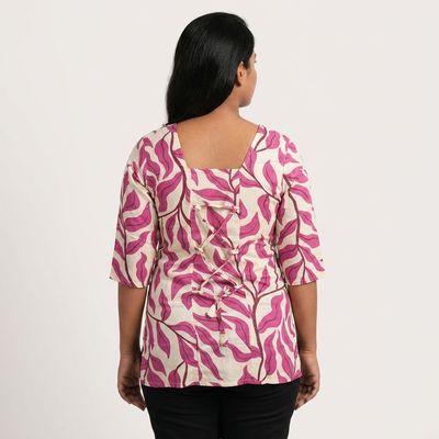 Ethnic Short Kurti Top for Women | Pink- White