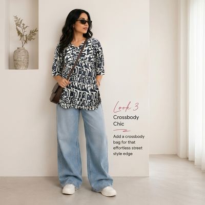 Black &amp; White Peplum Short Kurti