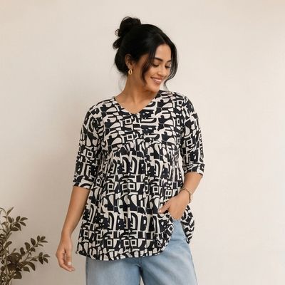 Black &amp; White Peplum Short Kurti