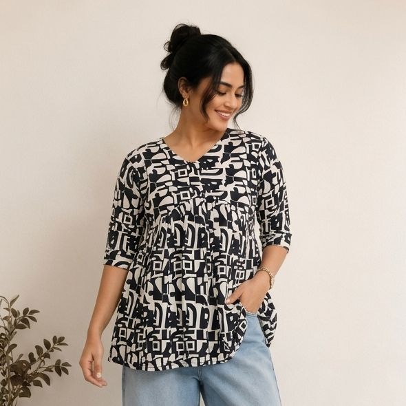 Black &amp; White Peplum Short Kurti