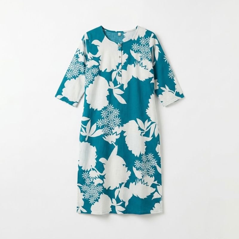 The Pastel Petal Kurti | Sea Blue