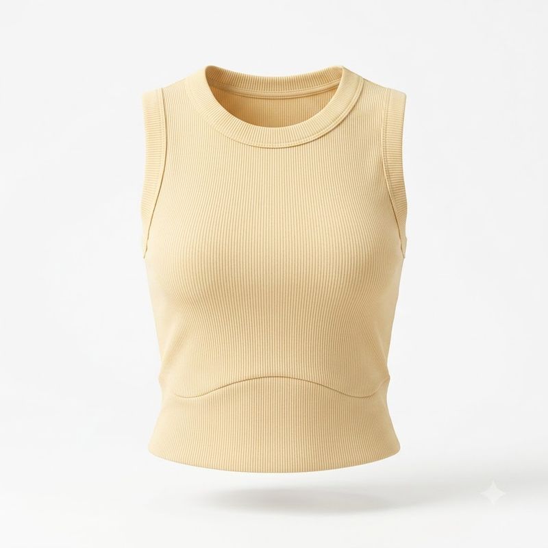 Ribbed Knit Crop Tank Top | Beige