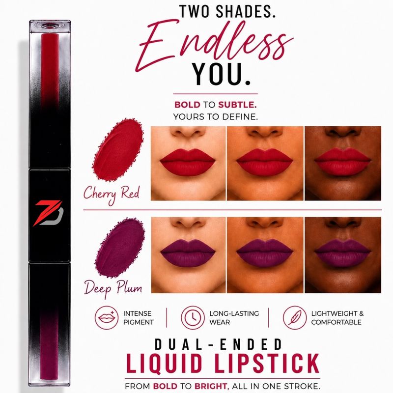 MATTE LIQUID LIPCOLOR 2 IN 1 (CHEMY RED/ DEEP PLUM)