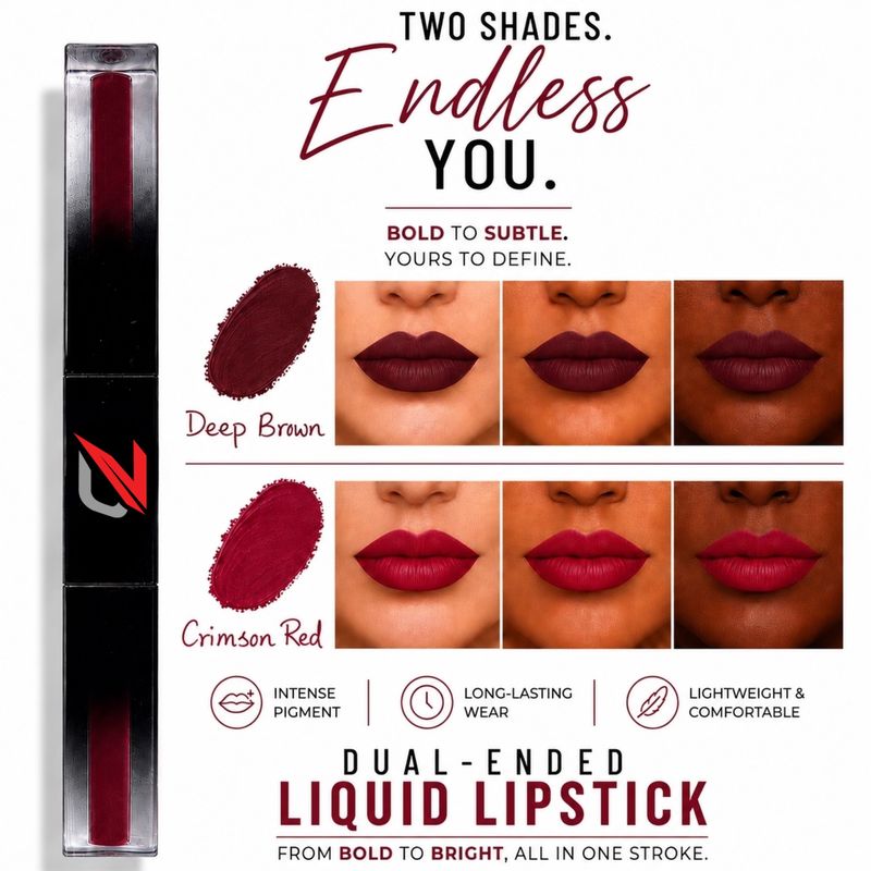 MATTE LIQUID LIPCOLOR 2 IN 1  (DEEP BROWN/CRIMSON RED)