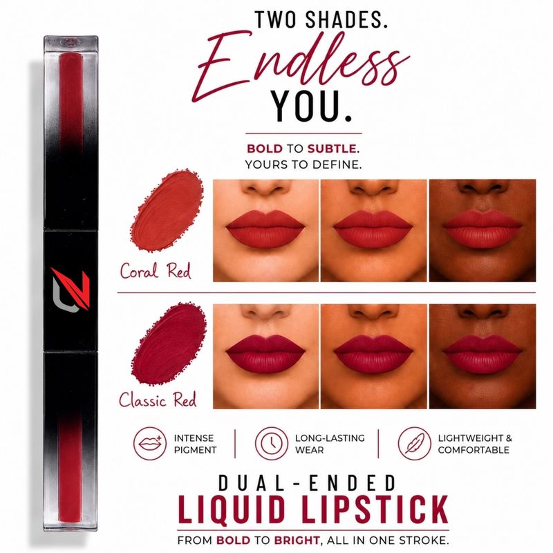 MATTE LIQUID LIPCOLOR 2 IN 1 (CORAL RED/ CLASSIC RED)