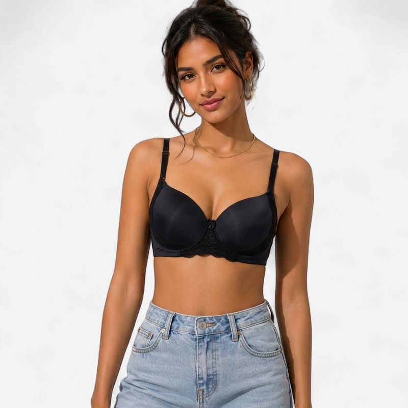 Zero Sleek Semi Padded Netted bra | Black
