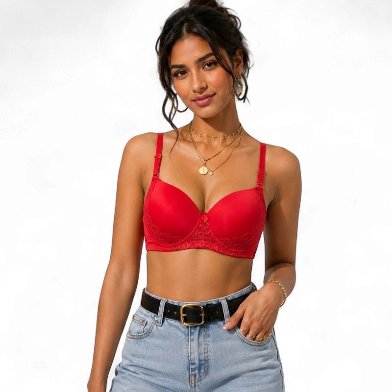 Zero Sleek Semi Padded Netted Bra | Classic Red
