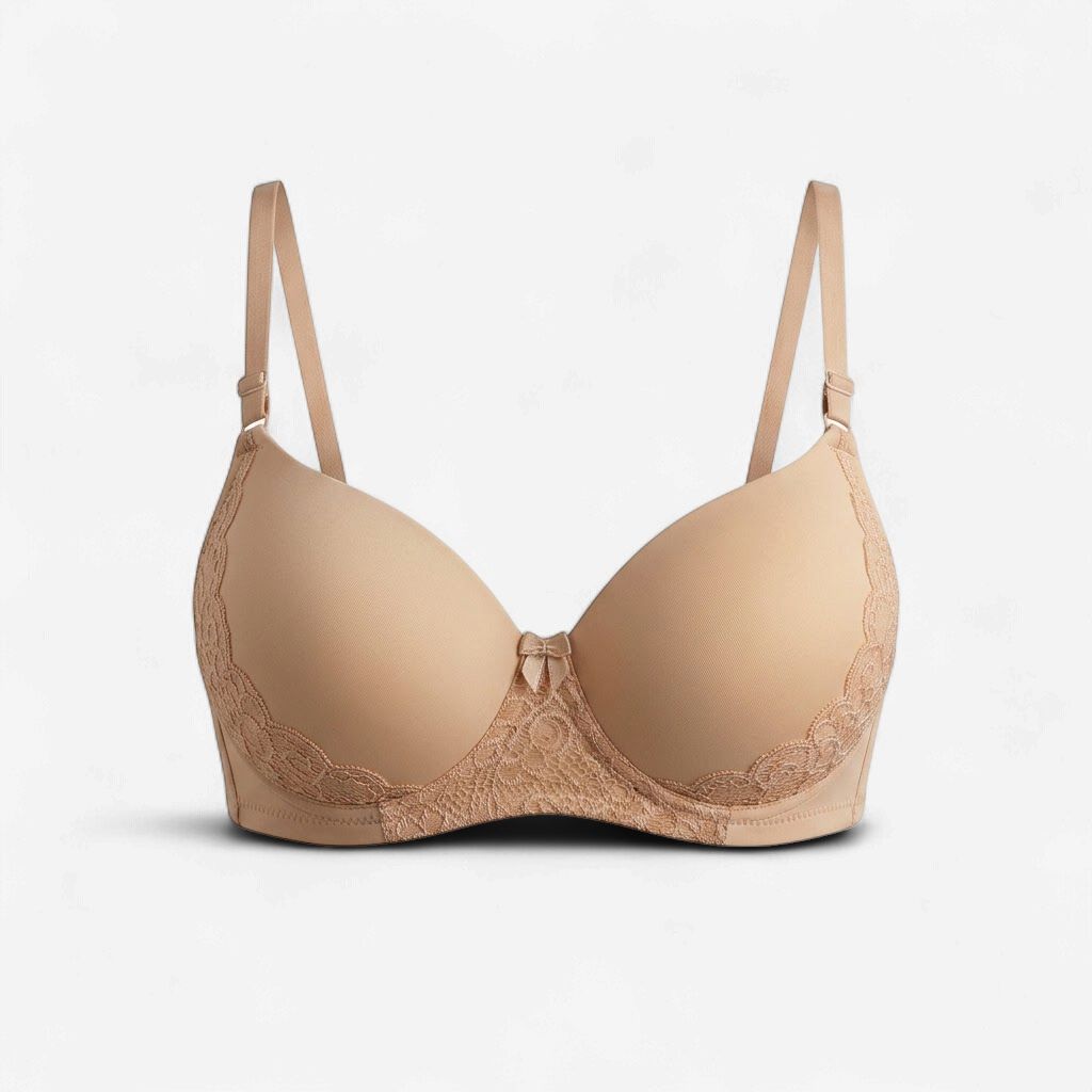Zero Sleek Semi Padded Netted Bra | Nude Beige