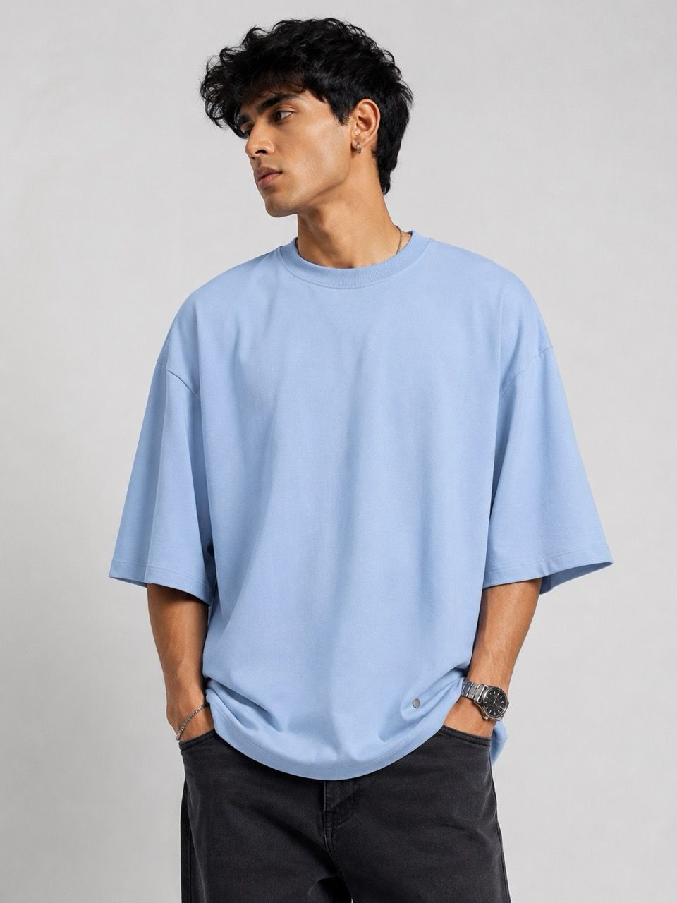 TERRY SOFT MEN OVERSIZED T-SHIRTS - AIR BLUE
