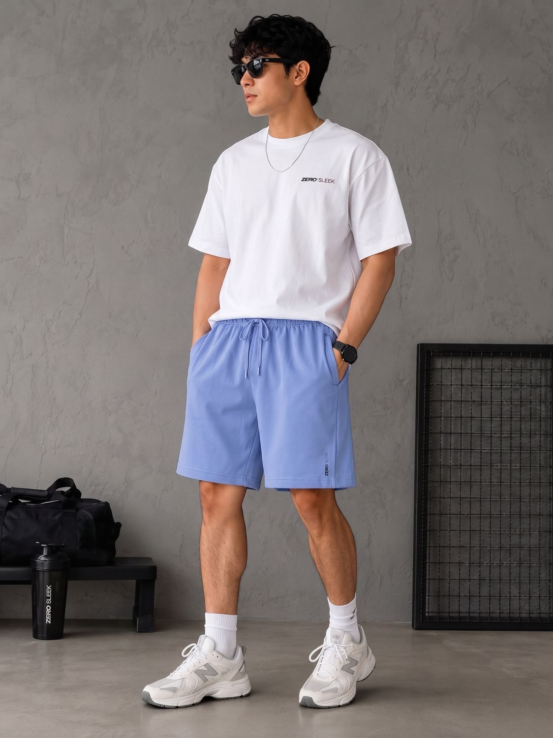 TERRY SOFT MEN COTTON SHORTS - AIR BLUE