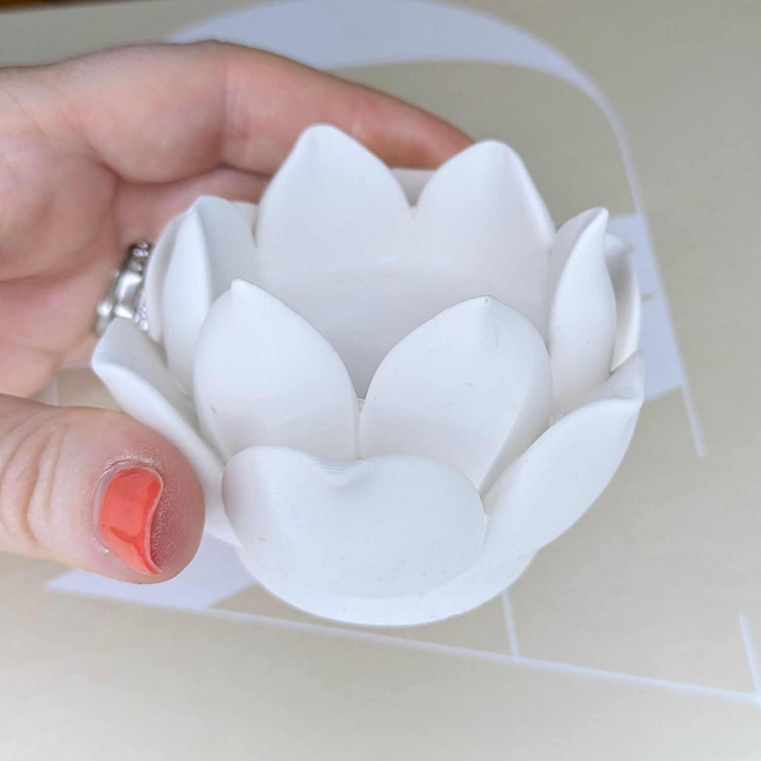 Lotus Flower Tea Light Candle Holder, White Jesmonite