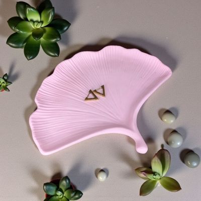 Ginkgo Leaf Design Dish, Pink Jesmonite