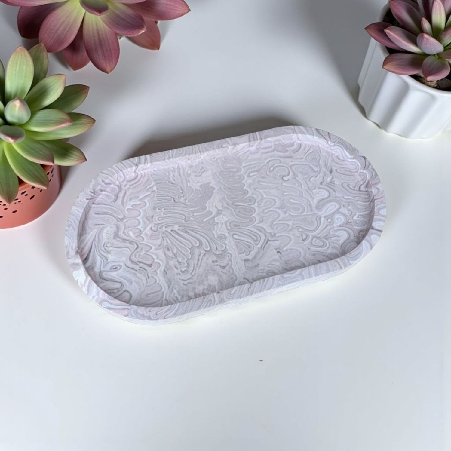 Oval Trinket Tray/Dish, Purple Wave Design, Jesmonite