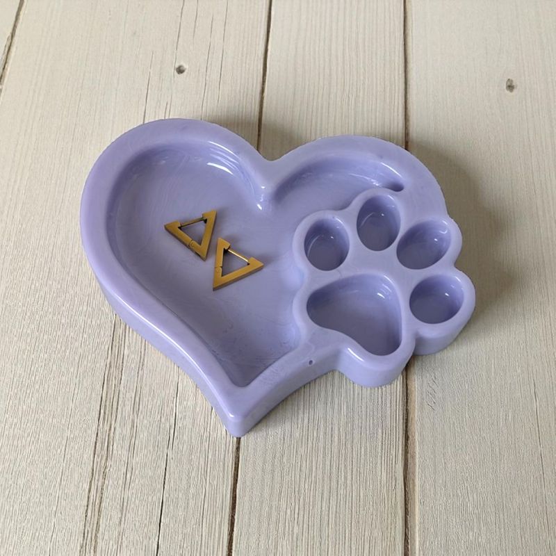 Love Heart/Paw Dish, Lilac Resin