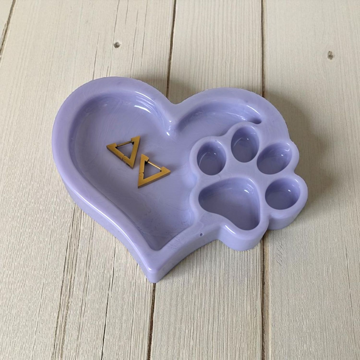 Love Heart/Paw Dish, Lilac Resin