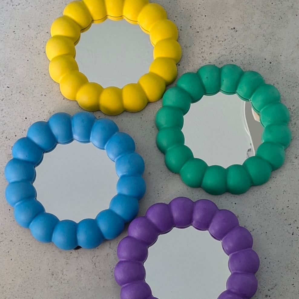 Bubble Edge Handheld Mirror with stand,  Green Jesmonite