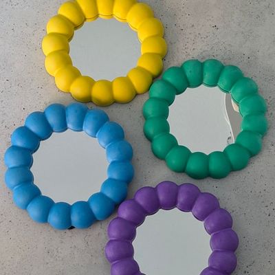 Bubble Edge Handheld Mirror with stand,  Green Jesmonite