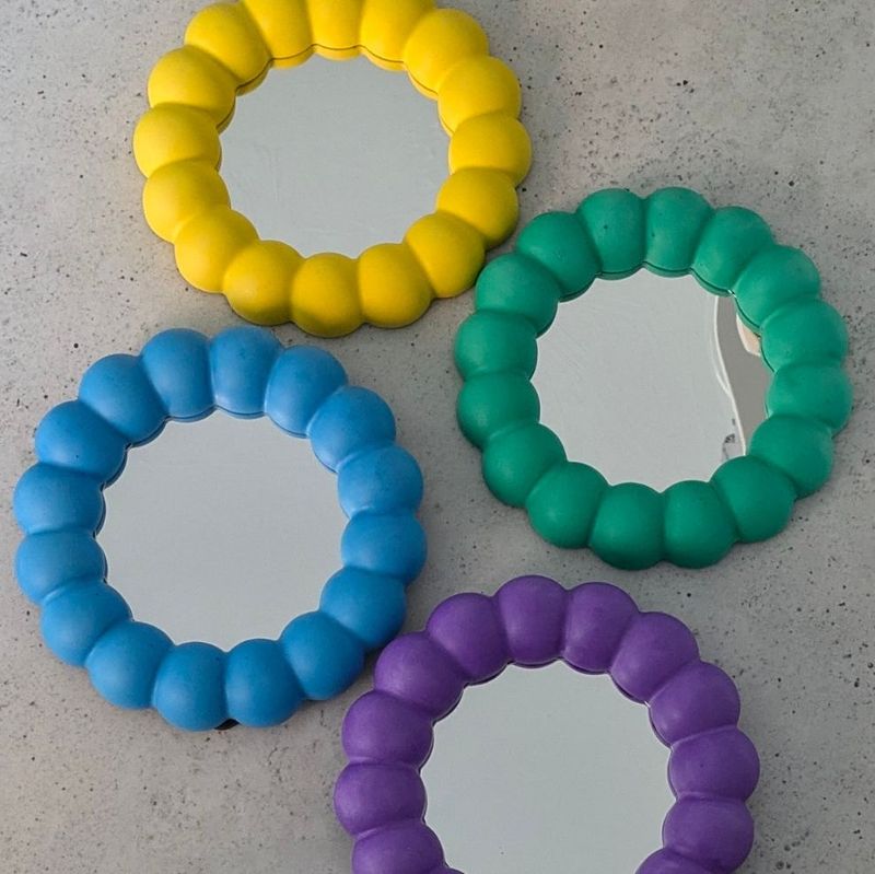 Bubble Edge Handheld Mirror with stand,  Yellow Jesmonite