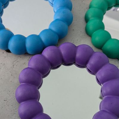 Bubble Edge Handheld Mirror with stand,  Purple Jesmonite