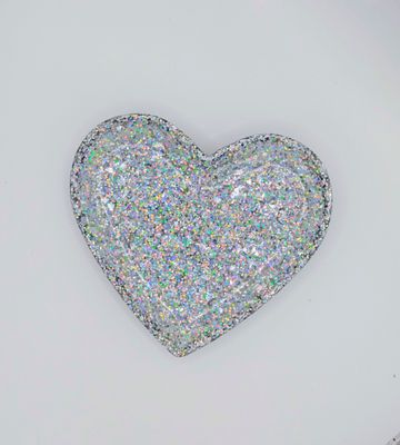 Heart Shaped Dish, Resin with Silver Holographic Glitter Design