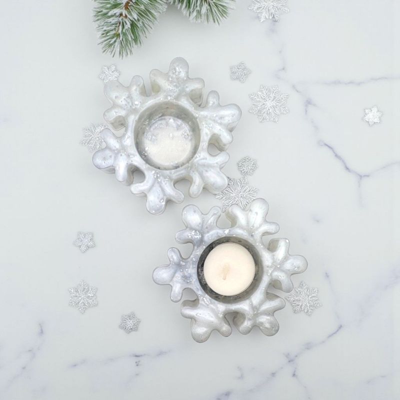 Snowflake Tea Light Holder, Resin Silver Fleck